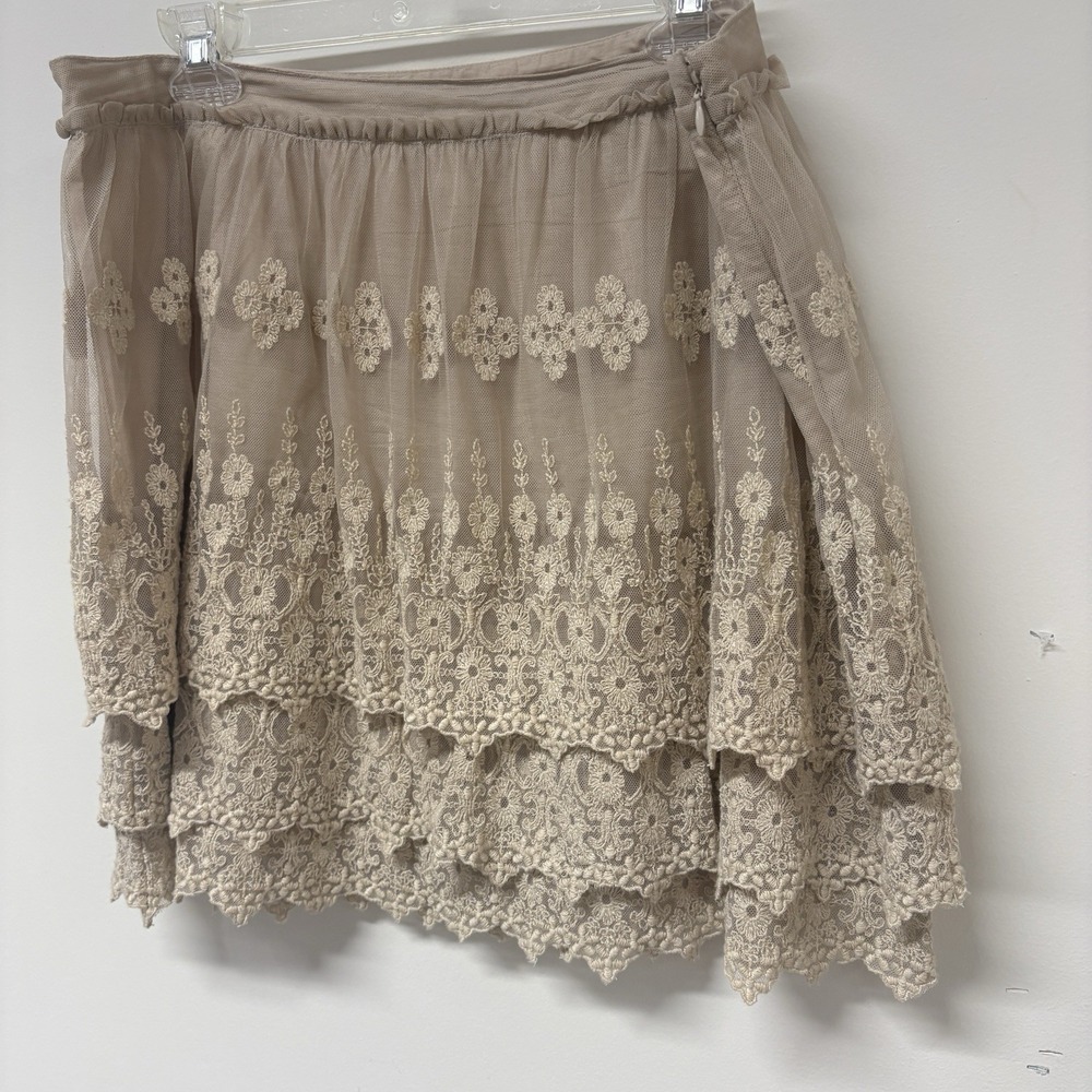 Garnet Hill Ivory Lace Pull On Mini Skirt Women's Size 16 - Picture 2 of 7